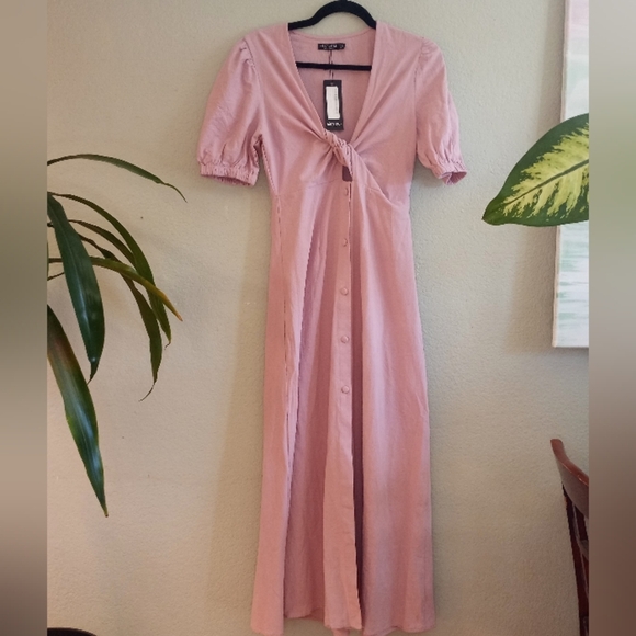 Nasty Gal Pastel Lavender Twist Front Casual Bohemian Cut Out Button Down Maxi - Picture 2 of 7